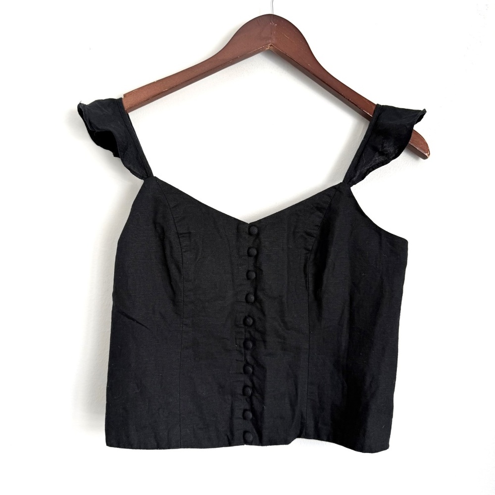 BANANA REPUBLIC Womens Medium Petite Ruffled Black Spaghetti Strap Cropped Tank